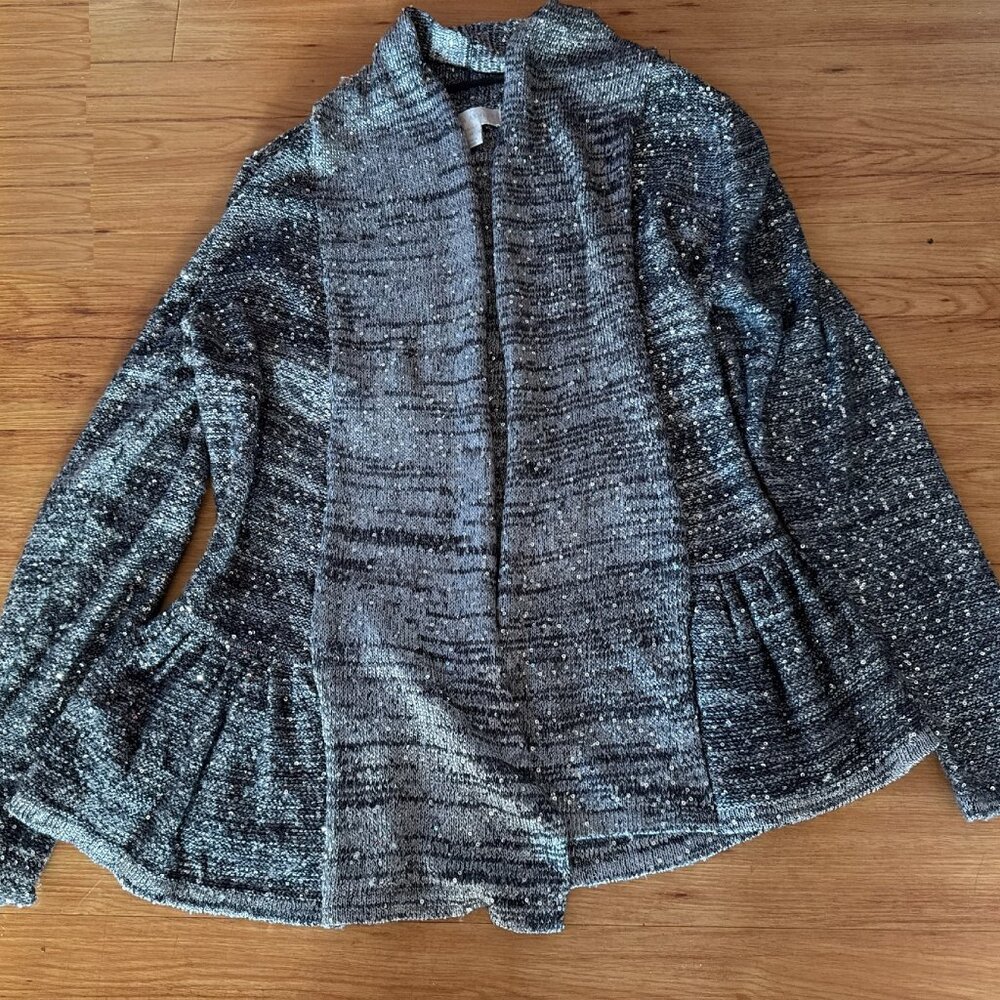 Laura Ashley Cardigan Women's Medium Black Silver Open Front Roman Holiday